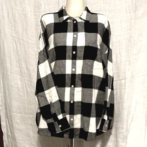 Old Navy LS Boyfriend Flannel XXL NWT Black White